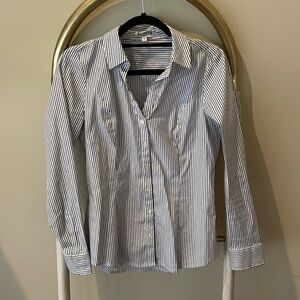 Navy Blue and White Striped Women’s Blouse - Size Small